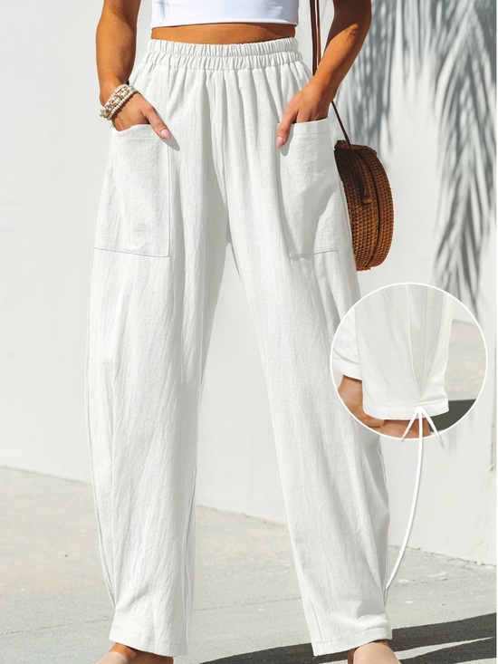 Cupshe Pants - NWT Cupshe Seaside Escape White Elastic-Waist Wide Leg Pants Patch Pockets